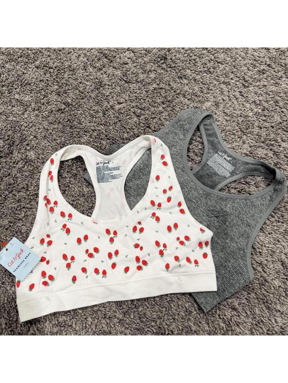 Cat & Jack Seamless Sports Bras 2-Pack - White Strawberry &